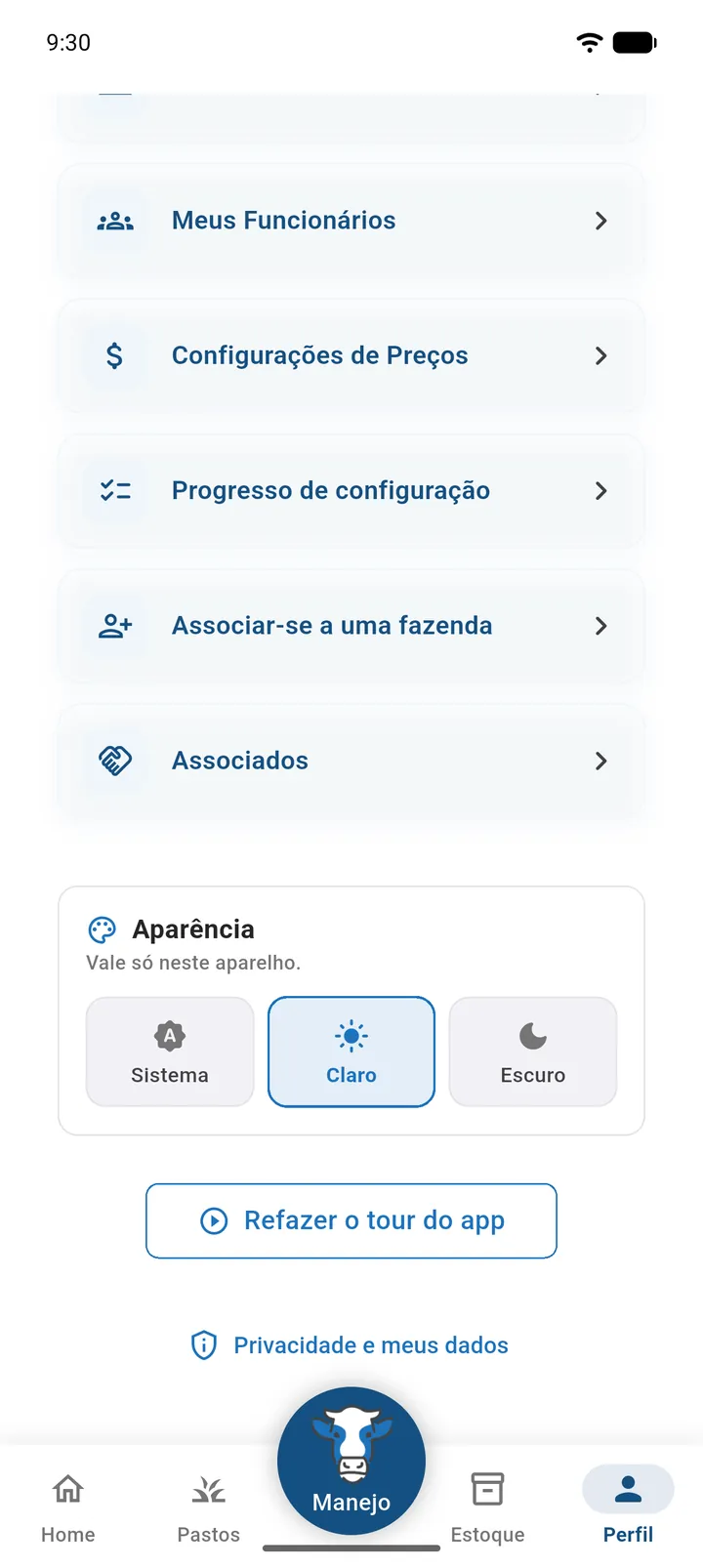 Tela Perfil de um produtor, do cabeçalho com foto até o botão Sair (parte 2)