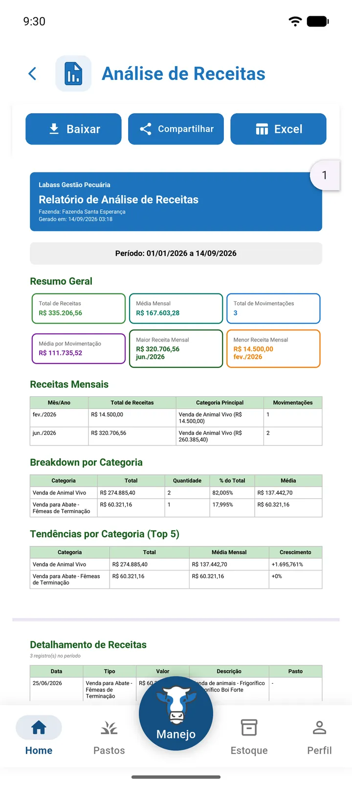PDF de Análise de Receitas com as Receitas Mensais